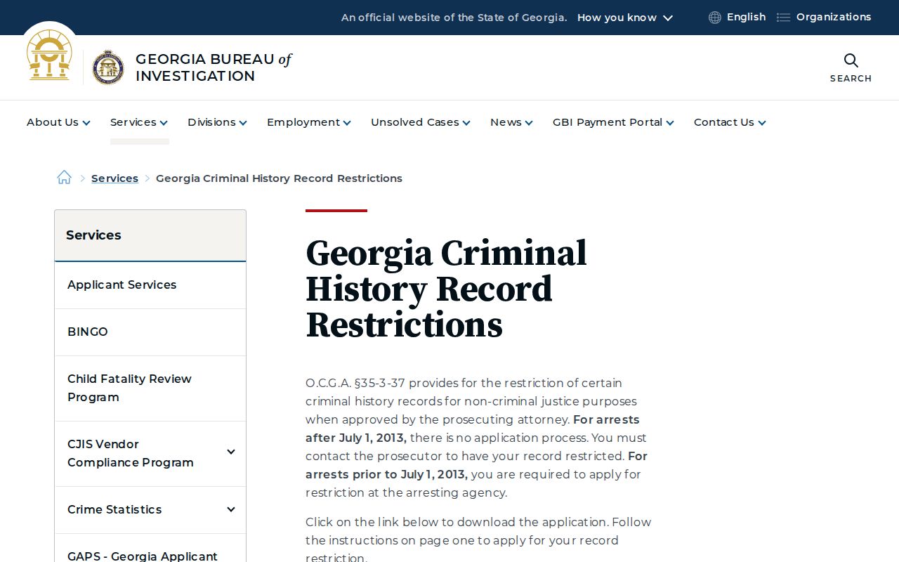 Dawson County criminal history record restriction instructions